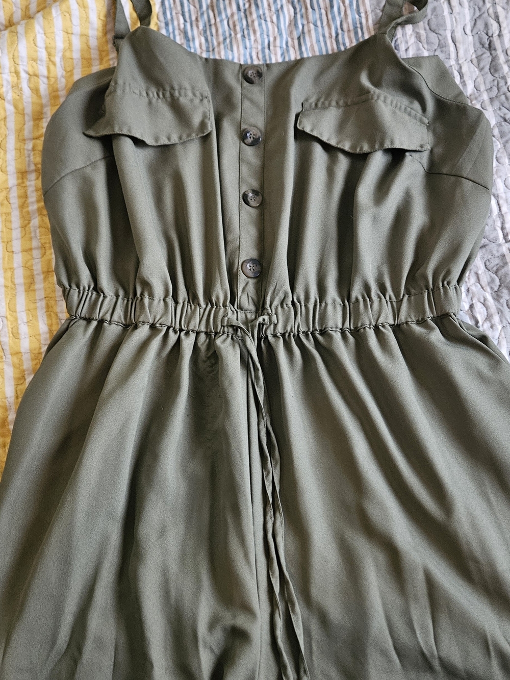 indulge Olive Green Button-Front Romper
